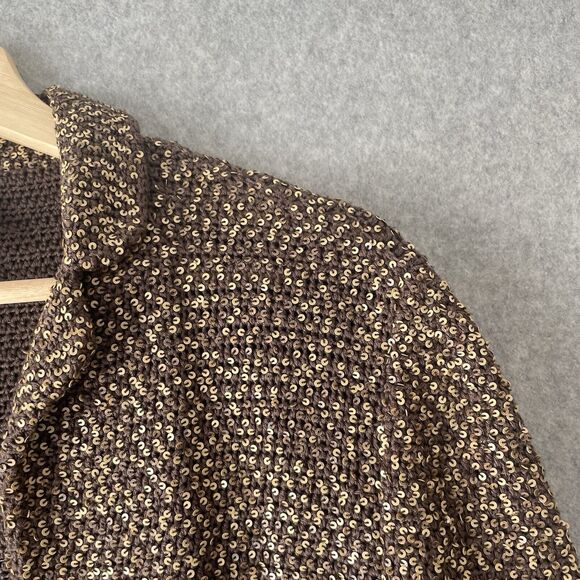 Chic iisli TIFFANY FULLER Matte Sequin COTTON KNIT Blazer Jacket BROWN Tan sz. 8 - Picture 5 of 11